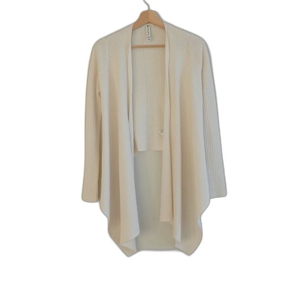 Athleta Solstice Wrap Merino Wool Ribbed Knit Waterfall Cardigan White Sz XXS - Picture 4 of 9